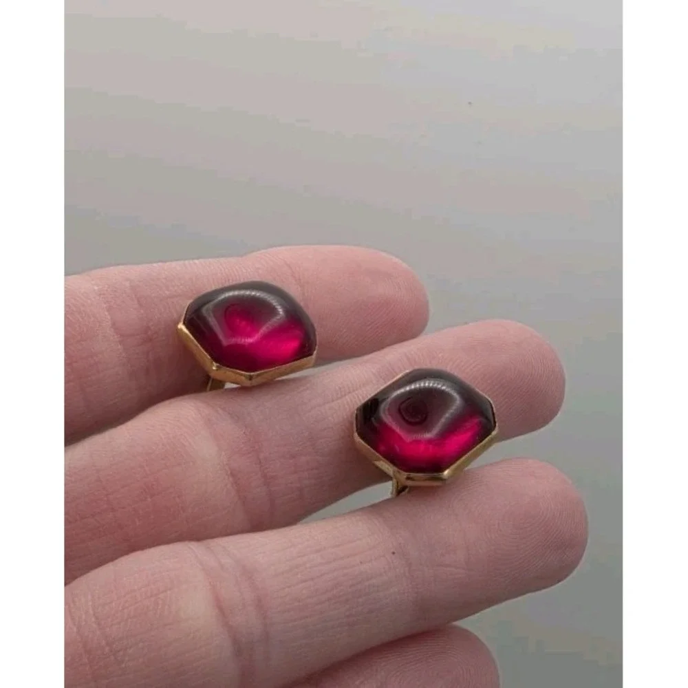 Blood Red Formal Vintage SWANK Cuff Links Tuxedo Prom Groom Shirt Studs Vintage